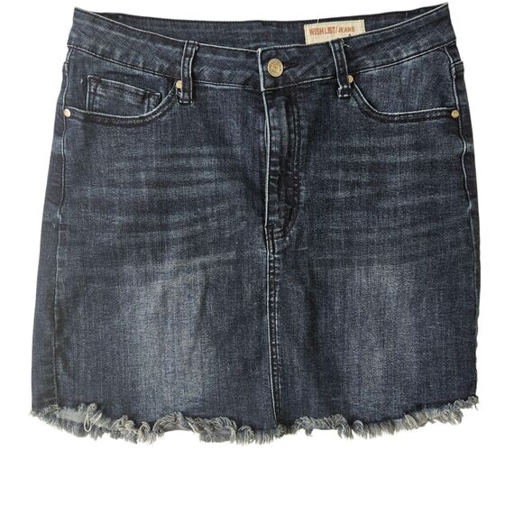 WISHLIST Denim JeanMini Skirt Frayed JR sz Large or Womens SMALL / MEDIUM - Picture 1 of 8